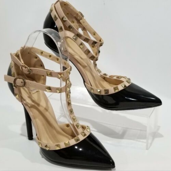 Wild Diva Shoes - Wild Diva Black Nude Strappy Stilleto Liraven Shoe